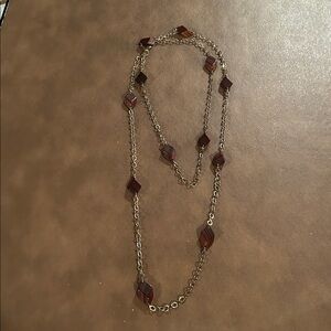 Fun Vintage Long Brown Beaded and Gold Tone Necklace